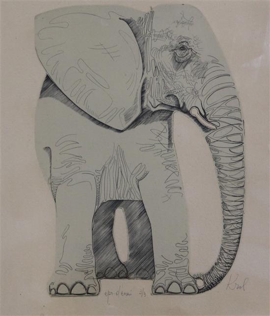 Abram Krol (1919-2001) Study of an elephant, 11 x 9.5in.